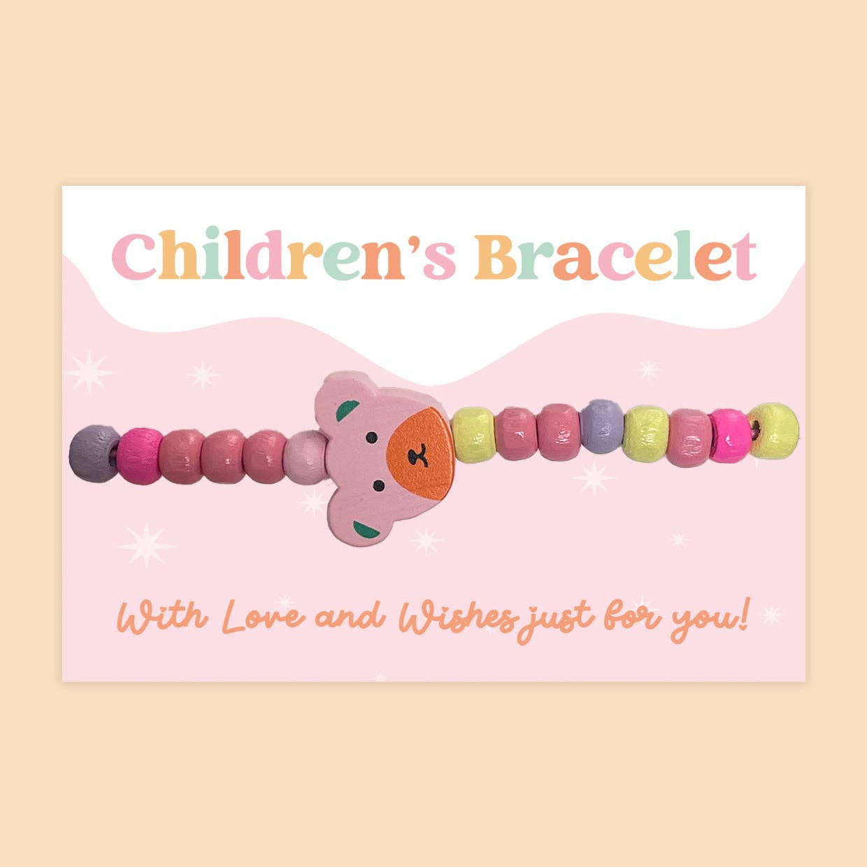Pink Bear - Children's Beaded Bracelet (CB032)